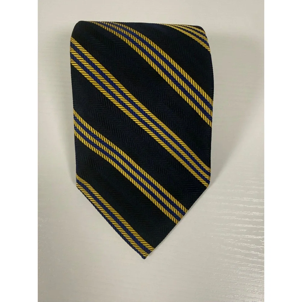 Brooks Brothers Makers Silk Tie Navy Blue Gold Repp Stripe Herringbone USA Made